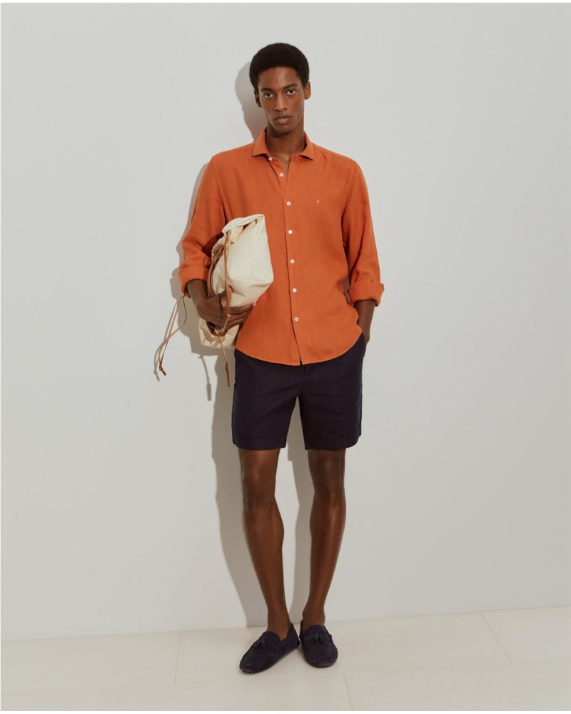 Camisa slim fit de lino teñido en prenda