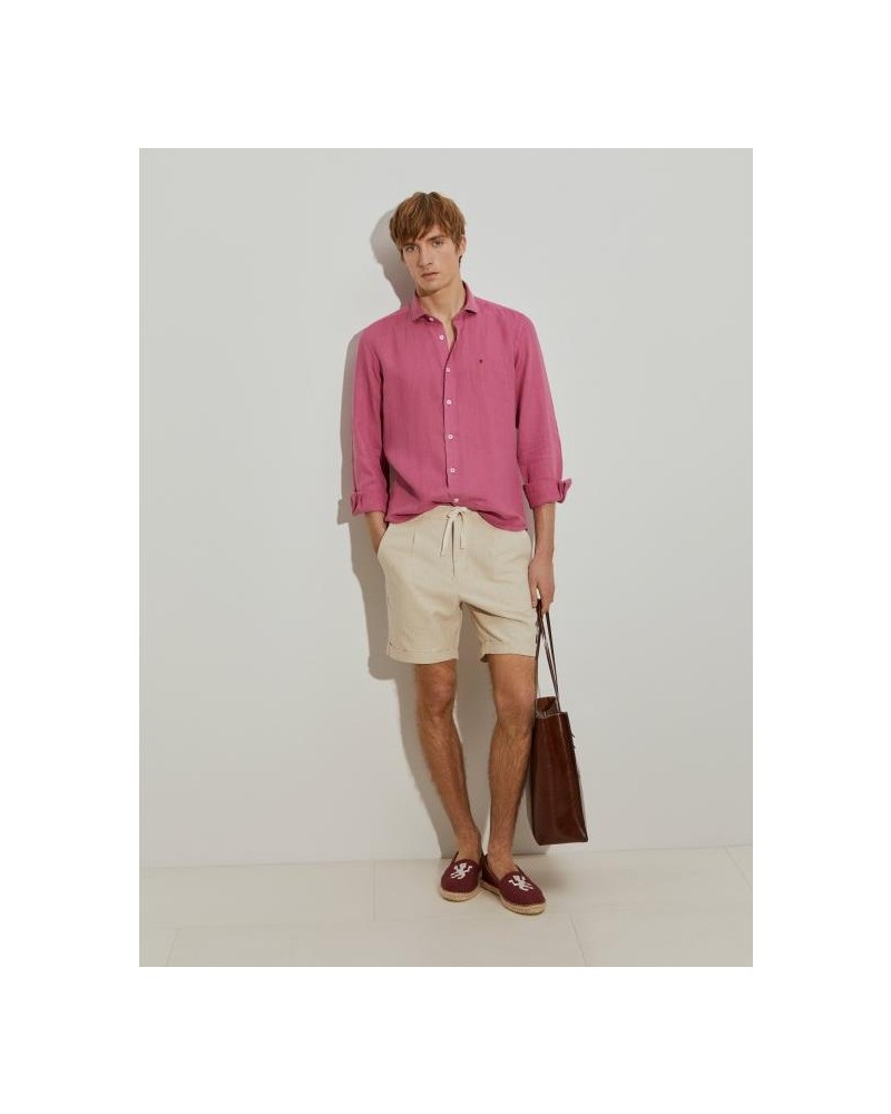 Camisa slim fit de lino teñido en prenda