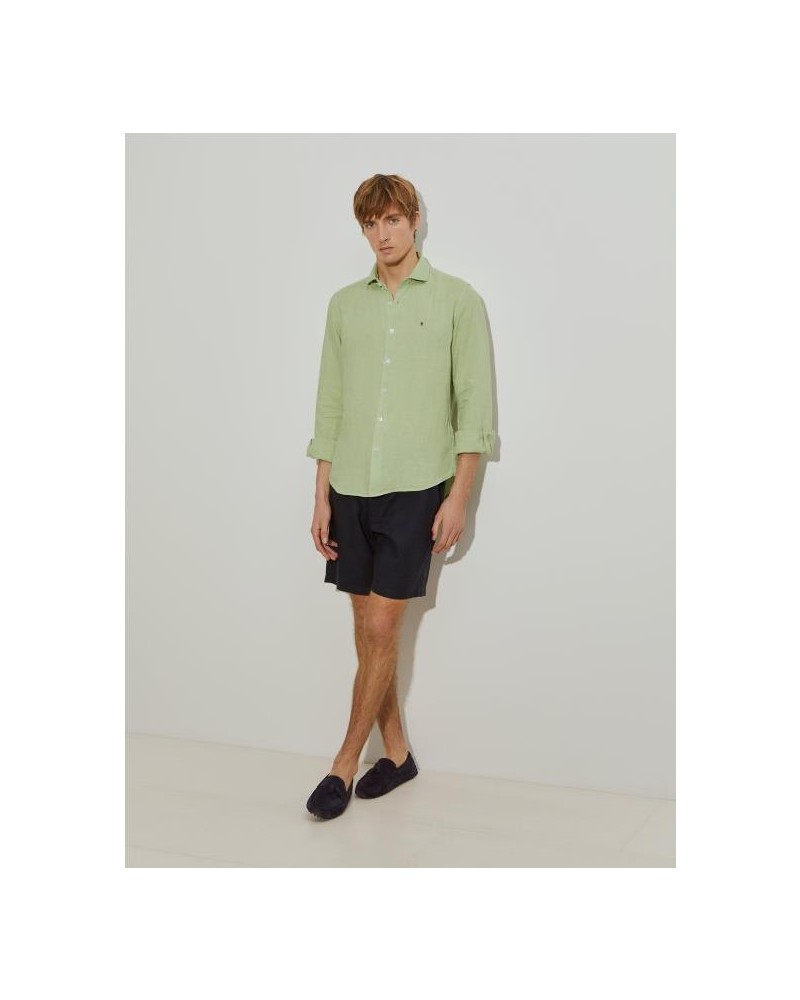 Camisa slim fit de lino teñido en prenda