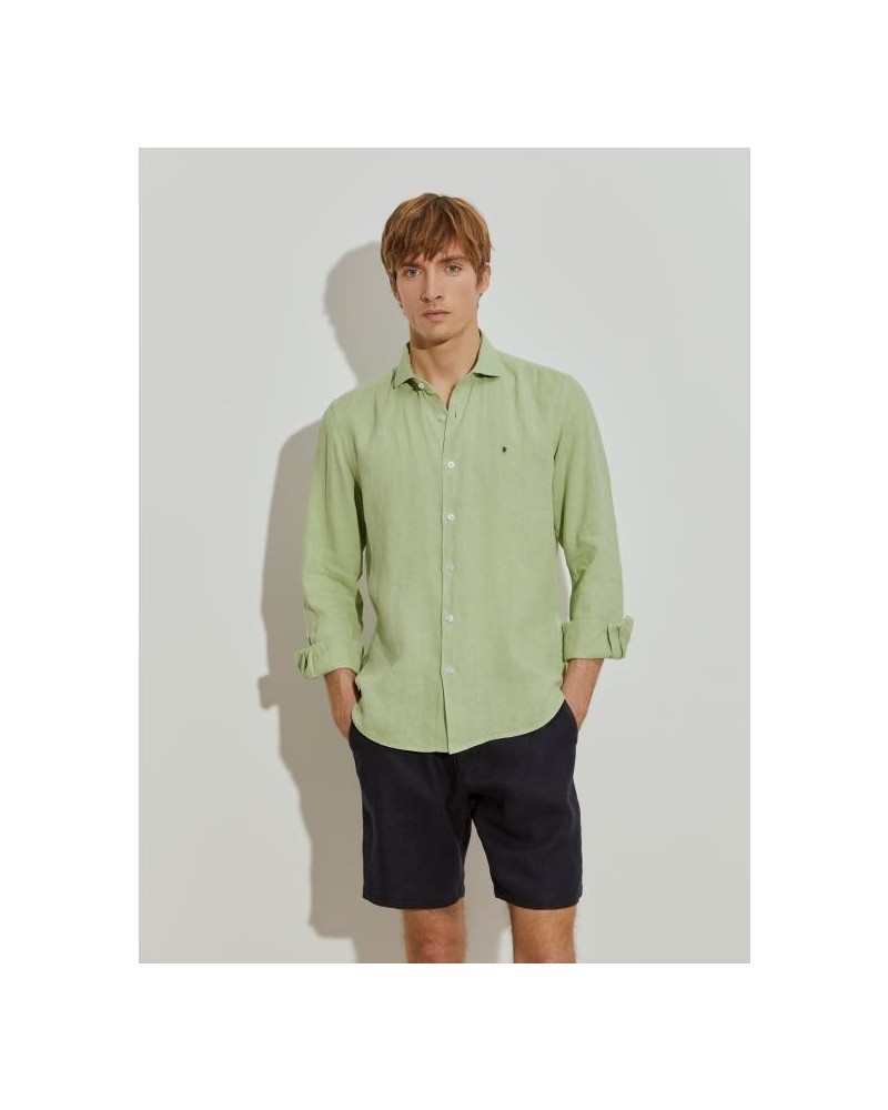 Camisa slim fit de lino teñido en prenda