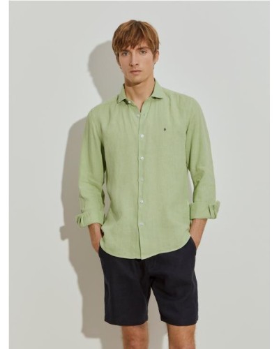 Camisa slim fit de lino teñido en prenda