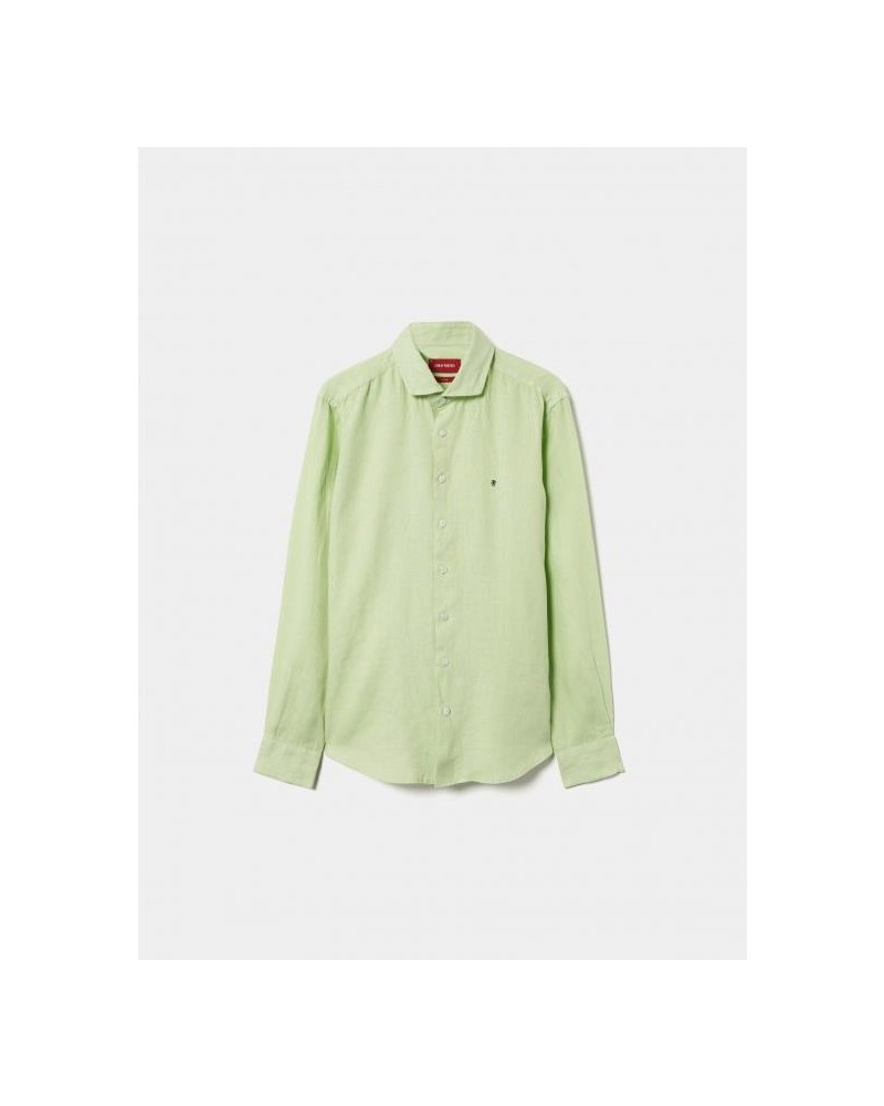 Camisa slim fit de lino teñido en prenda