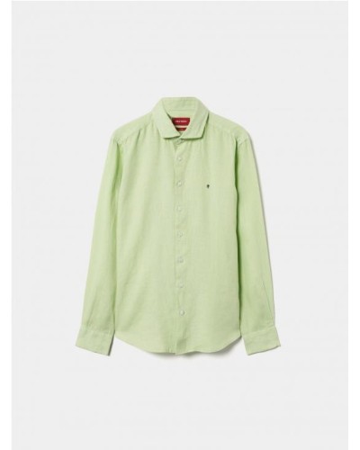 Camisa slim fit de lino teñido en prenda