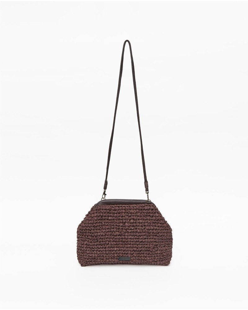 Bolso handmade rafia y piel chocolate