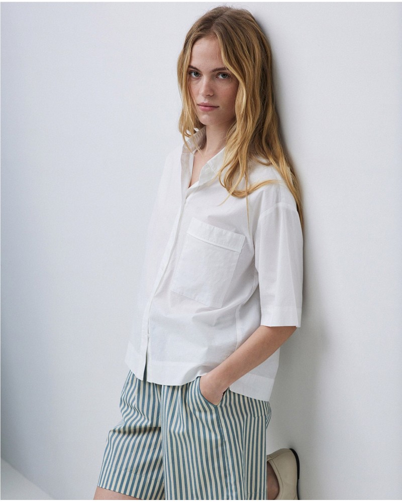 Camisa manga corta popelín blanco...