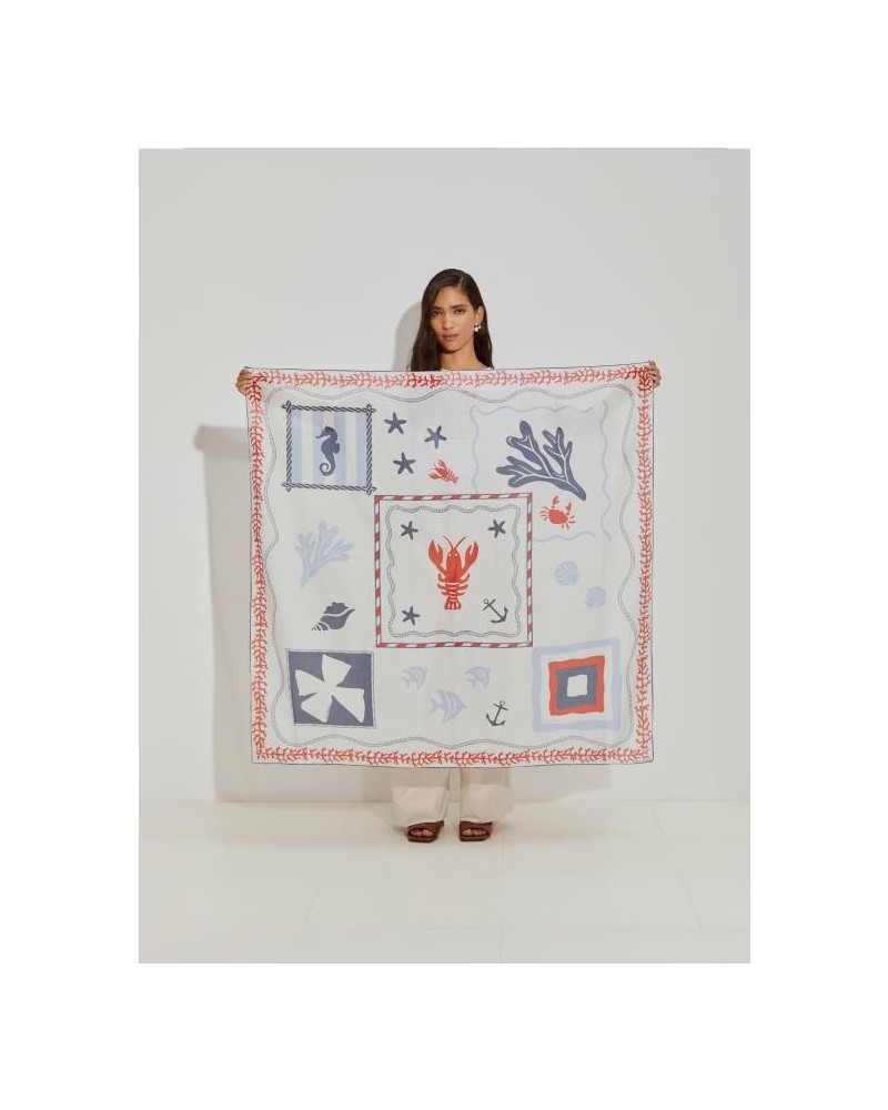 Fular estampado de algodón y seda...