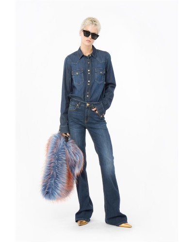 PANTALÓN ACAMPANADO CON CINTURON N DENIM OSCURO