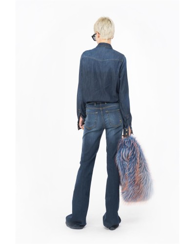 PANTALÓN ACAMPANADO CON CINTURON N DENIM OSCURO